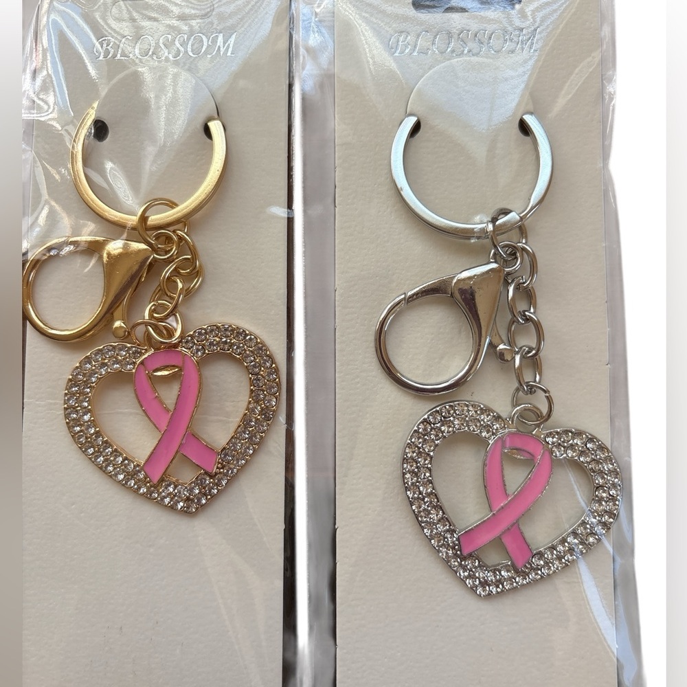 Breast Cancer Heart Key Ring Or Bag Charm